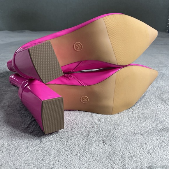 Wild Pair Boots Womens 9.5 Medium Pink Patent Booties Chunky Heel Party Shoes - Picture 4 of 13